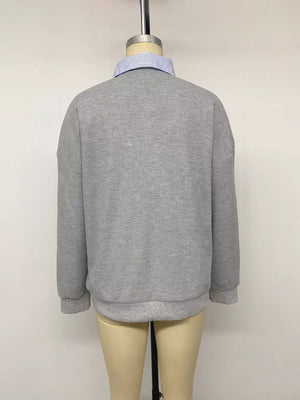 sweatshirt in Gray with v-neck and long sleeve
