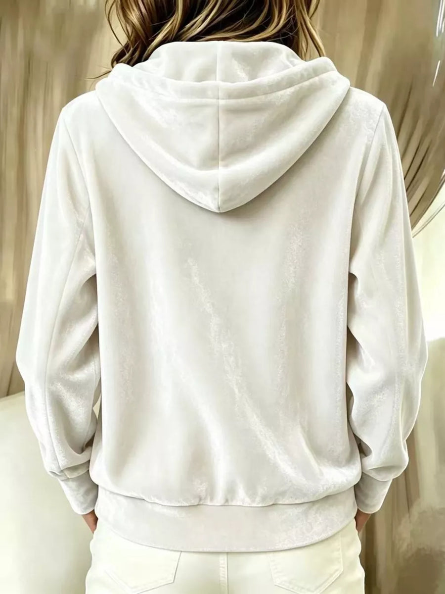 Pink hoodie with hip-length and button-front