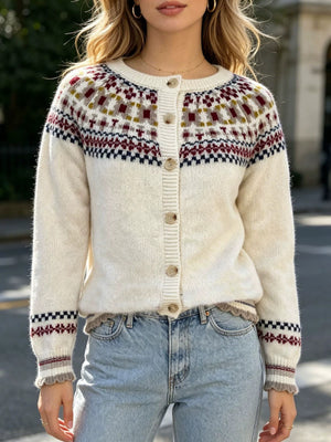 burgundy cardigan featuring buttoned and Fair Isle