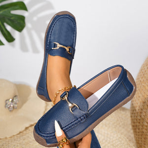Classic Metal Bit Slip-On Loafers in mustard yellow with metal bit embellishment