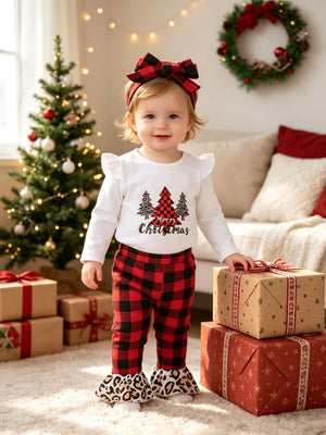 red pajama set with plaid and crew neck