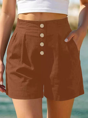 Violet shorts with mini and button-front