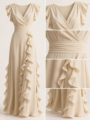 romantic maxi dress in Black with deep v-neck