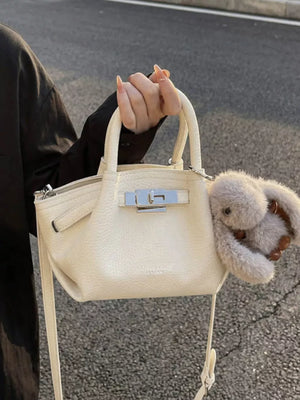 Top Handle Leather Crossbody Bag in Black