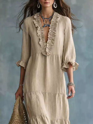 bohemian maxi dress in Pink with v-neck