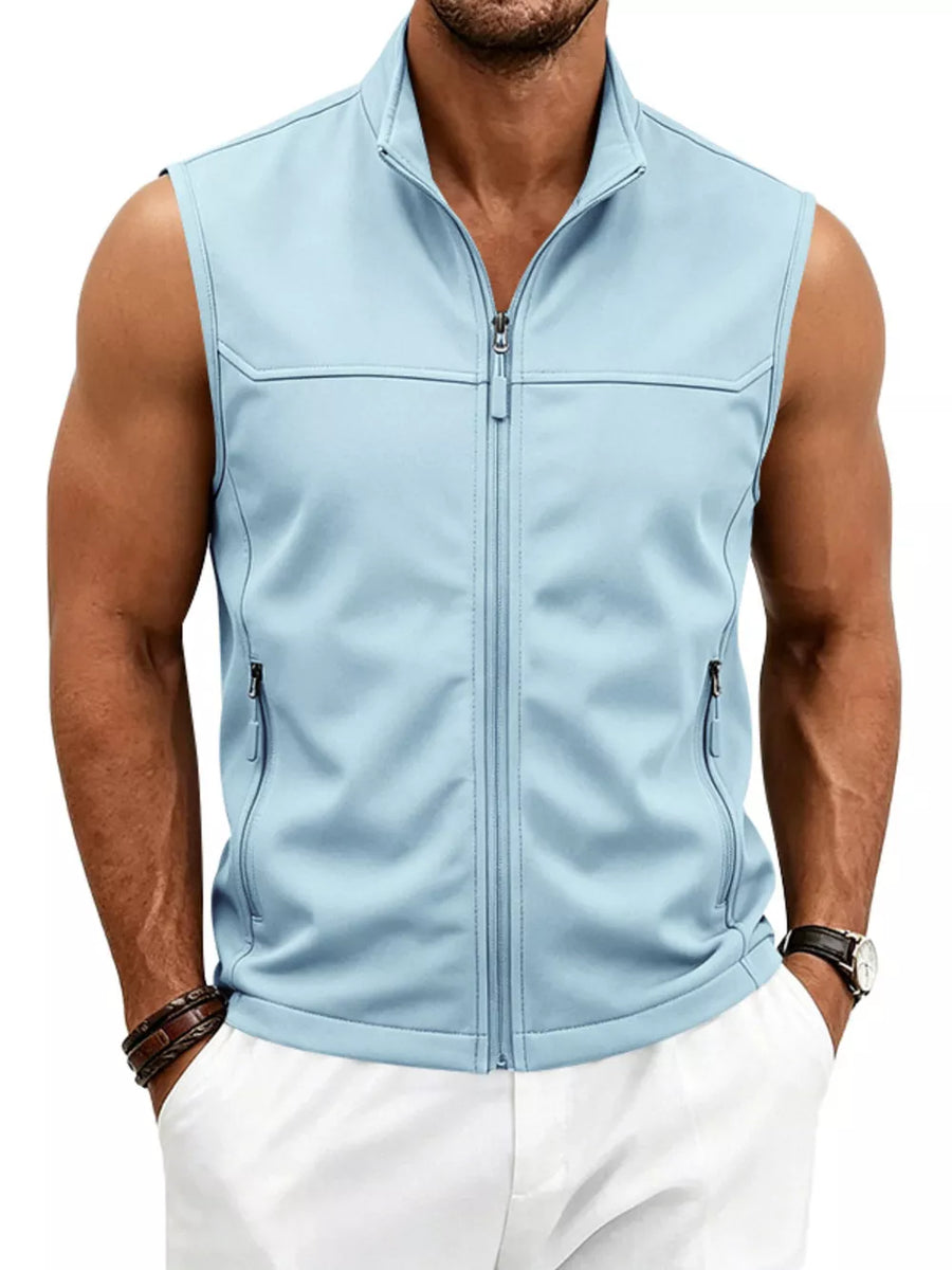 vest in Light Gray with seam detail and hip-length