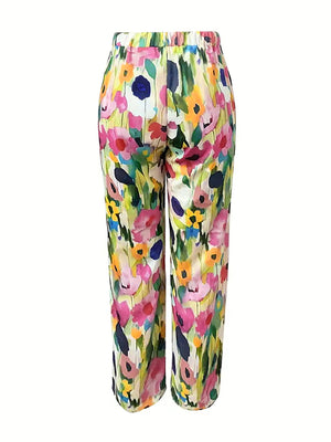 wide-leg pants featuring floral in pink with 100% polyester Care instructions: Machine wash cold texture