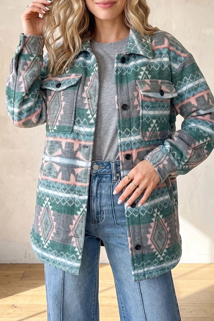 dark green oversized shacket with collared