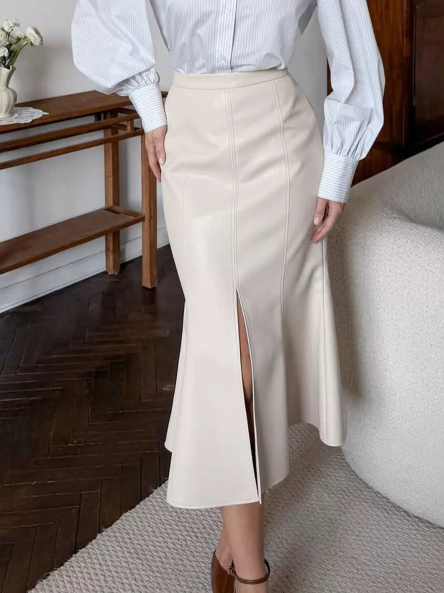 Khaki midi skirt