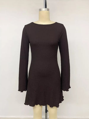 dark brown bodycon dress with pullover and waffle knit