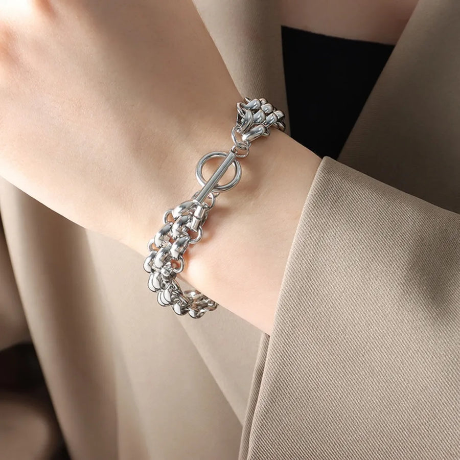 jewelry set featuring chain link in Silver with Titanium Steel, 18K Gold-Plated Care instructions: Avoid wearing during