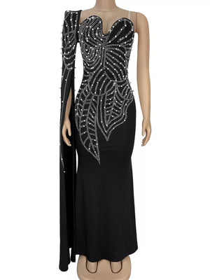 glam formal gown in Black with one-shoulder