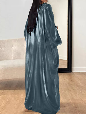 Kimono sleeve maxi dress in deep teal with a flowy silhouette.