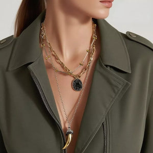 necklace in gold featuring layered and layered fit