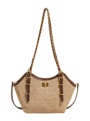 dark brown crossbody bag with turn-lock and geometric