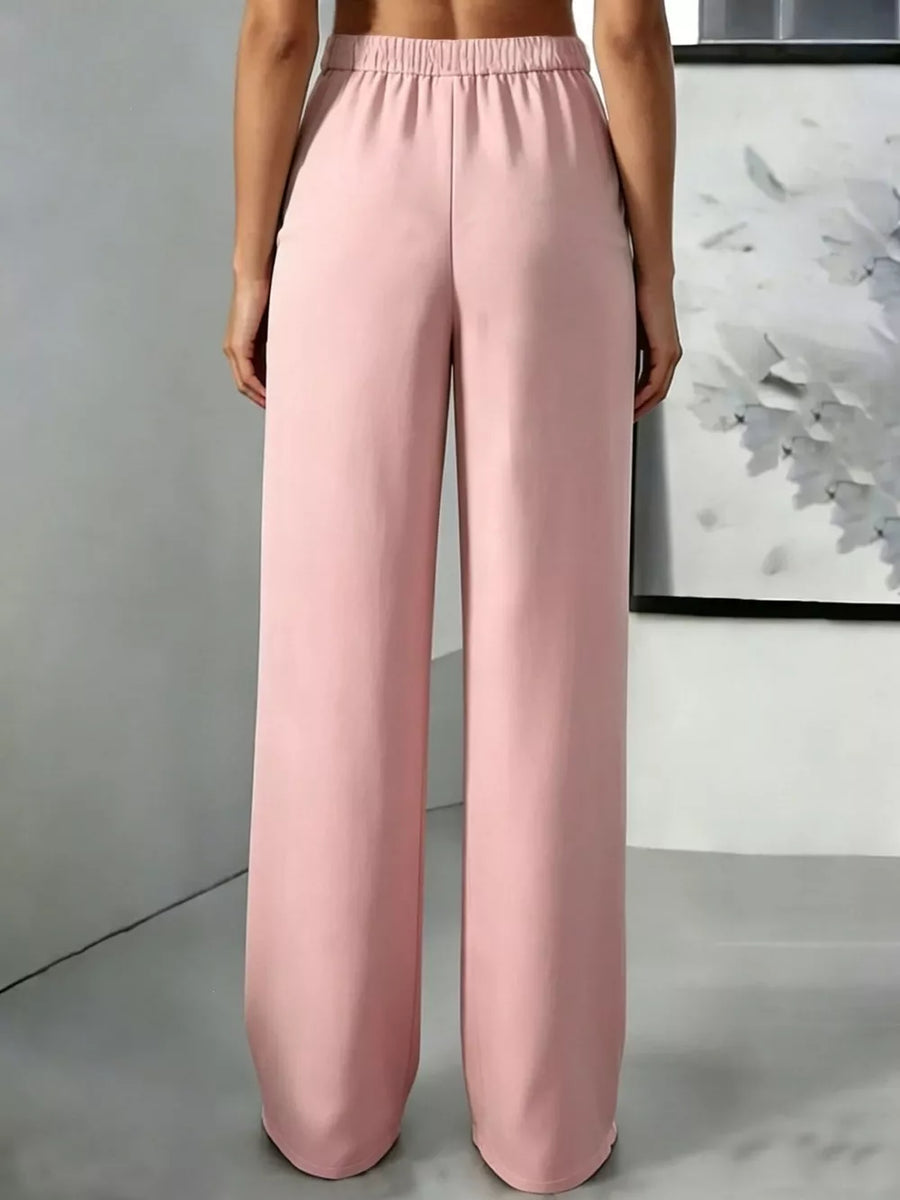 wide-leg pants in Khaki with high-waisted and full-length
