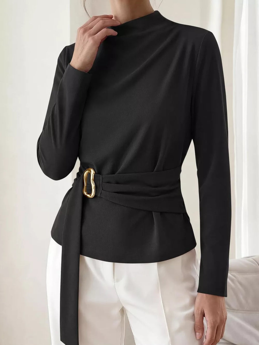 modern blouse in Black with mock neck