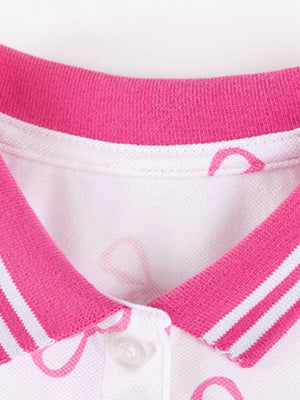 hot pink polo dress featuring collared and cherry print
