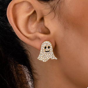 earrings in gold featuring rhinestone embellishment and straight fit