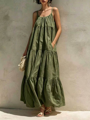 Beige maxi dress with pocketed and spaghetti strap