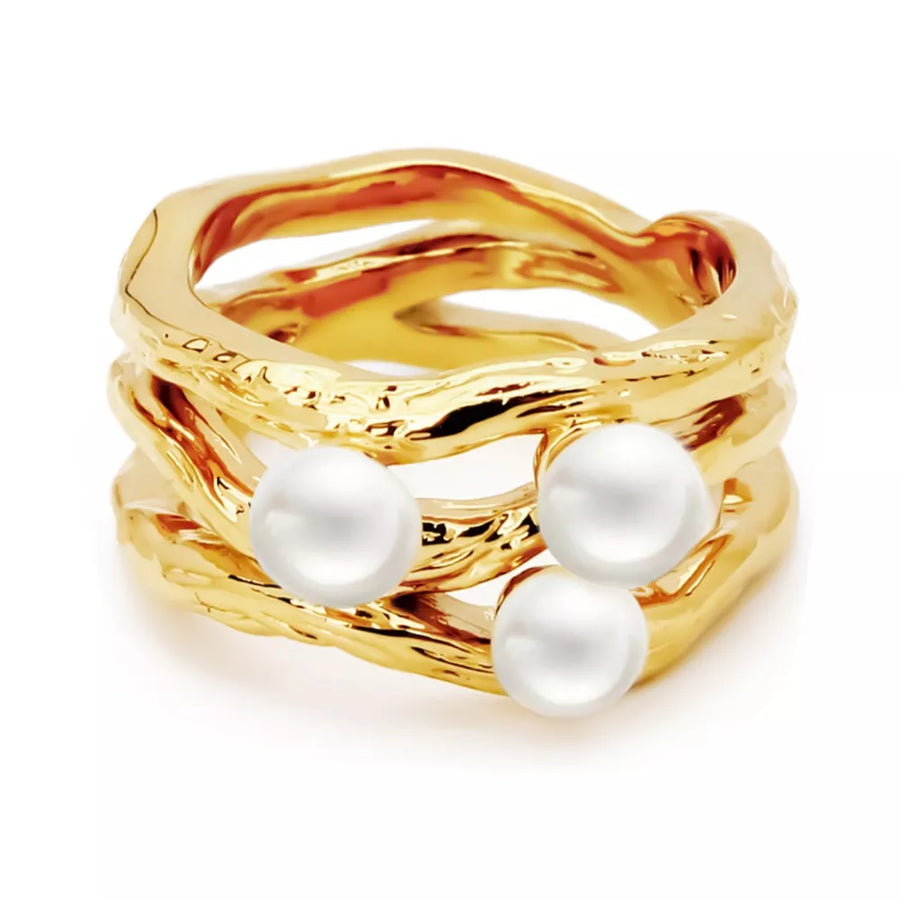 Synthetic Pearl 18k Gold-plated Copper Ring in gold with synthetic pearl accents