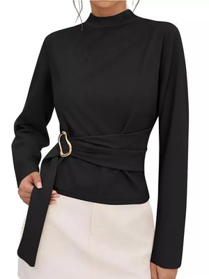 modern blouse in Blue with mock neck
