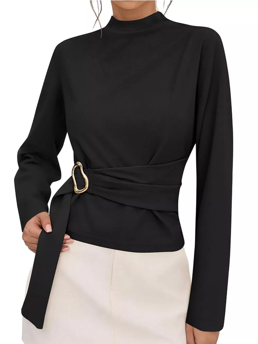 modern blouse in Blue with mock neck