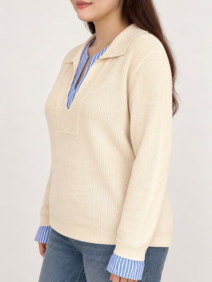 Yellow regular pullover sweater with collared