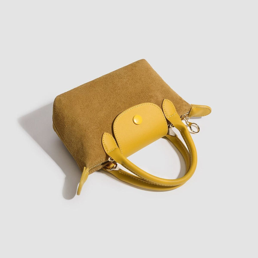 Stylish Two-Tone Suede Crossbody Bag in Off-white with two-tone