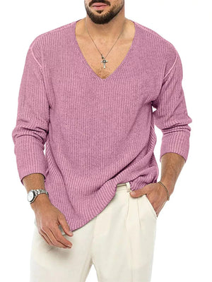 mauve pink v-neck sweater with ribbed and v-neck