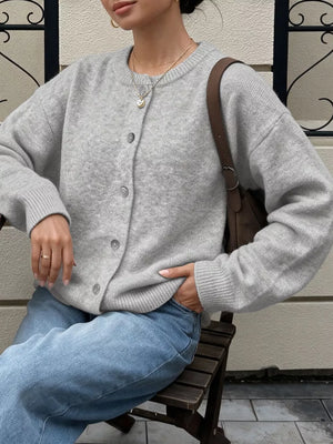 Gray/white regular cardigan with crew neck