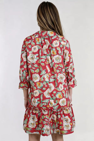Floral Print Half Sleeve Shift Dress in Rust