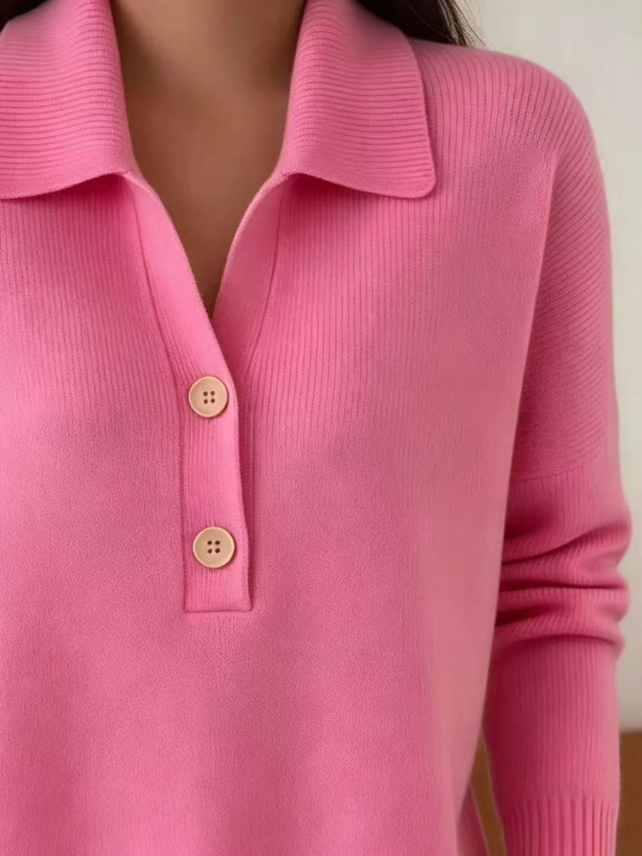 Ribbed Knit Button Detail Sweater in Grey with buttoned