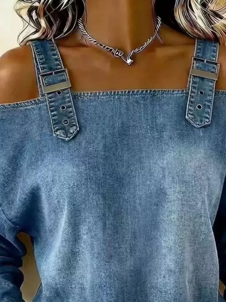 western blouse in Dusty Blue with off-shoulder