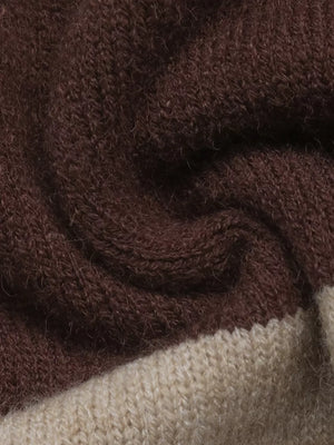 Color Block Polo Collar Sweater in Coffee Brown, view 12