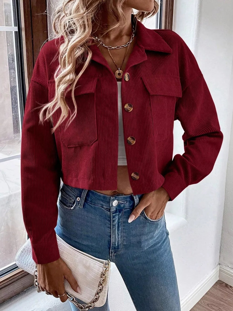 trucker jacket in Black with collared and long sleeve