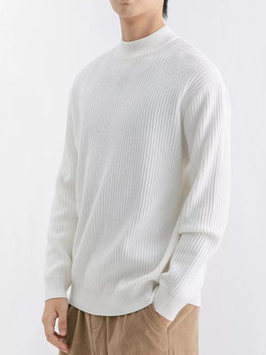 beige regular mock neck sweater with mock neck