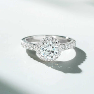 Halo Pave 1 Carat 925 Sterling Silver Moissanite Ring in silver with halo setting