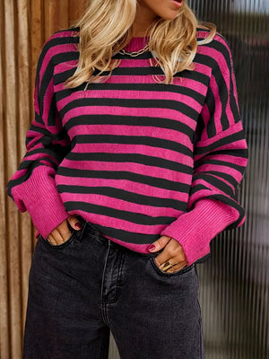 pullover sweater in Coffee Spelled Blue with ribbed cuffs and hip-length