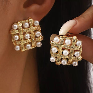 Synthetic Pearl,18K Gold-Plated,Alloy,Silver-plated Care instructions: Avoid wea earrings in white with geometric silhouette