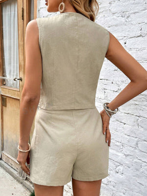 Orange Tailored Vest & Pleated Short Set