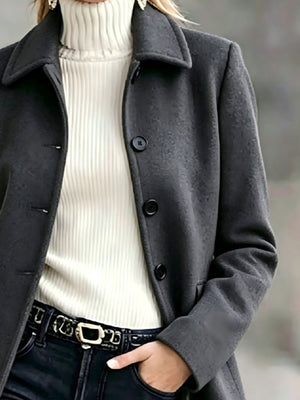 Button Up Collared Neck Coat in Dark Gray with buttoned