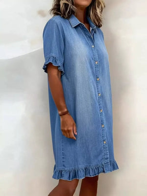 100% polyester Care instructions: Machine wash cold shirt dress in Blue with A-line silhouette