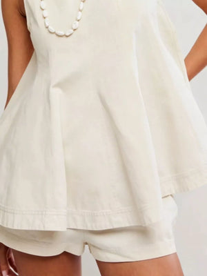 Sleeveless Denim Top And Shorts Set in Light Blue with seam detail