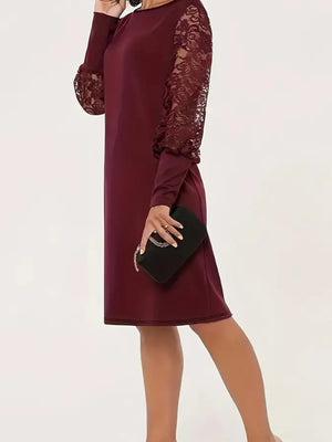 mini dress featuring lace in Burgundy with 100% polyester Care instructions: Machine wash cold texture