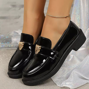 Round Toe Block Heel Loafers in Pink with round toe