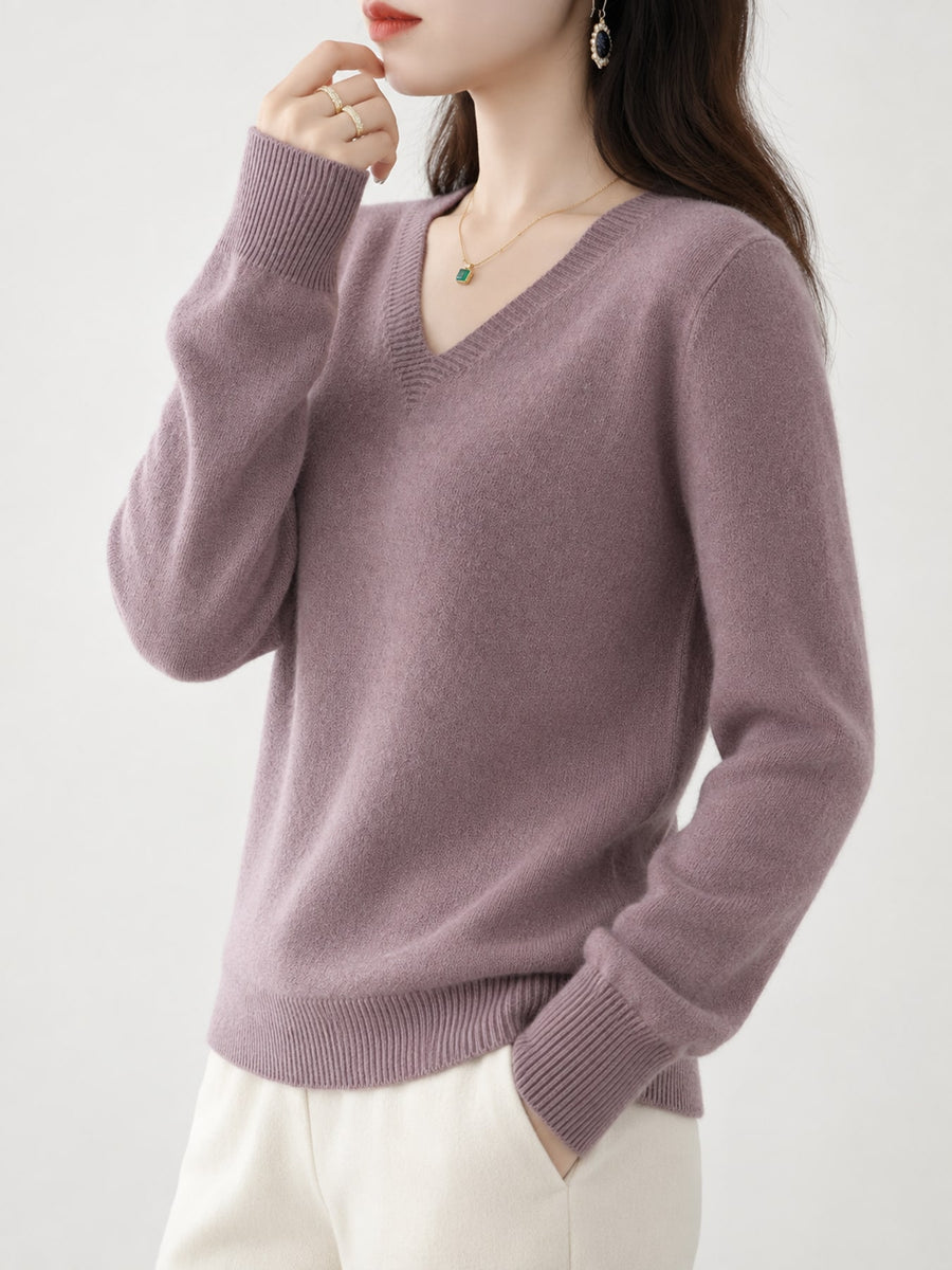Yellow relaxed v-neck sweater with v-neck