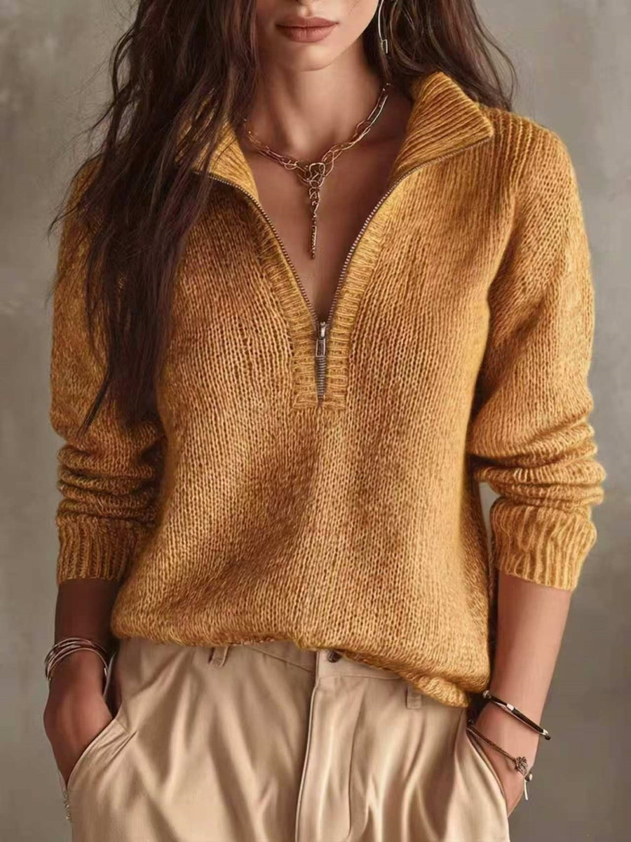classic pullover sweater in Earthy Yellow with collared