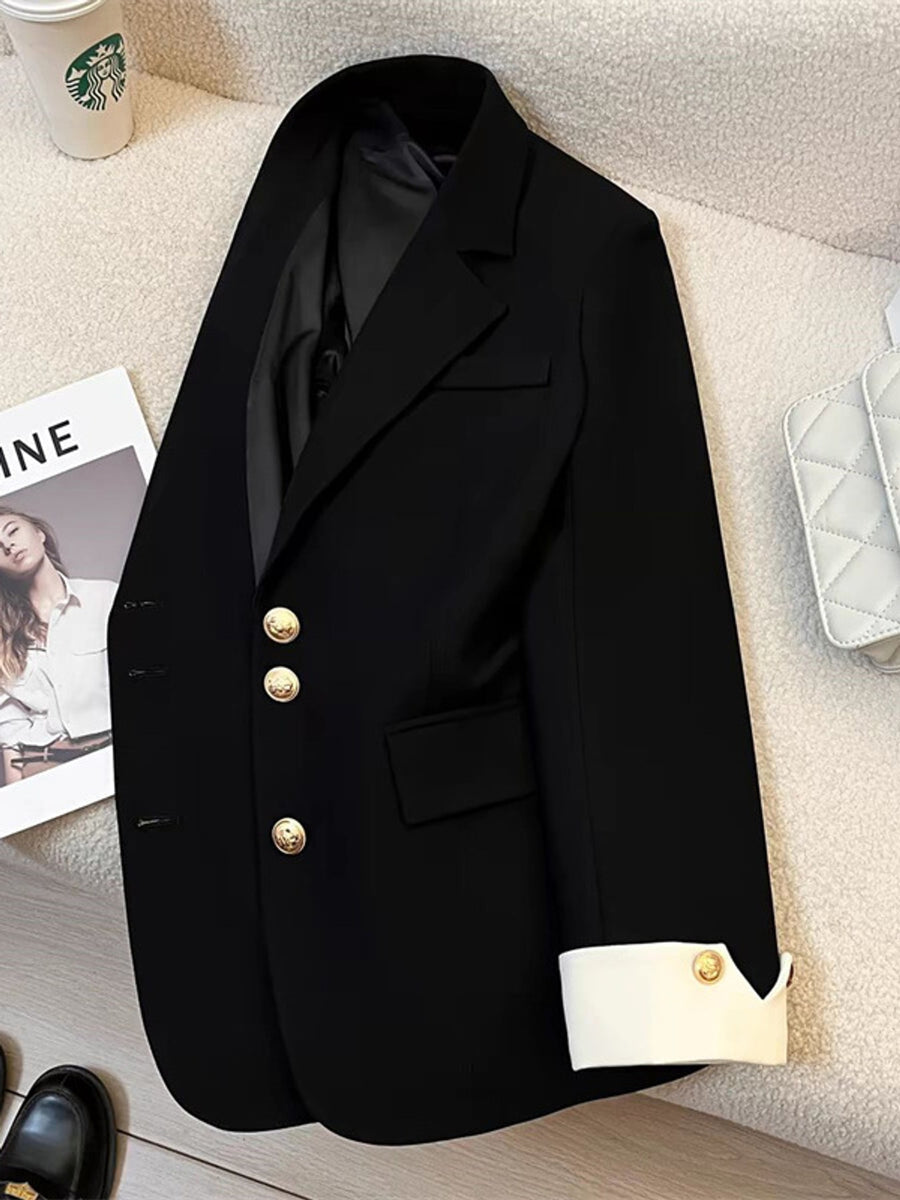 Full Size Single-Breasted Blazer With Gold Buttons in Blue with buttoned