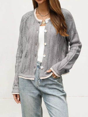 cardigan featuring openwork in Grey with 50% Polyester Hollow Fiber 50% Polyester Care instructions: Machine wash cold